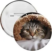 [YTLKGFP] Buttons Badge 5 Pcs Cat Under Blanket Printed Button Pins Decorations Tinplate Round Badge for Clothes Bags Hats Jeans And More, 2.3 inch, plastic tinplate, no gemstone