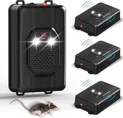 X-PEST Rodent Repellent for Car Engines & Indoor Ultrasonic Vehicle Rat Deterrent with Strobe Light Smart Auto Detection for Car,Garage 4 Packs Battery Operated