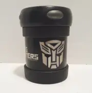 Transformers Logo Thermos Metal Food Beverage Container Black Silver NEW