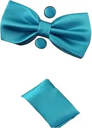 [Zasel] Mens Sky Blue Matching Bow Tie, Pocket Square & Cuff Links Set