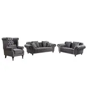 Monarch Chesterfield Sofa Set Velvet 3+2+Arm Chair Grey