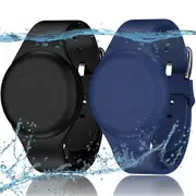 2Pcs Waterproof Air Tag Bracelets for Kids Anti Lost GPS Item Finders Case Cover Compatible with Apple Airtag-Navy and Black