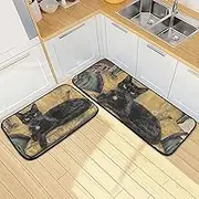 XYMZR Kitchen Mat Cat Black Sofa for Floor, 2 Piece, Non Slip Washable Kitchen Rugs for Kitchen & Home Decor, Sink, Bathroom 19.7” x 27.6” + 19.7” + 47.2”