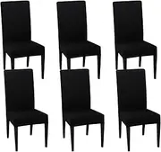 QIANQIAO Dining Chair Covers 6pcs，High Elasticity Removable and Washable Chair Cushion Protector，for Families, Parties and Banquets (Black)