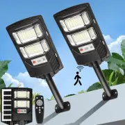 2 Pack Solar Street Lights Outdoor Waterproof LED Dusk to Dawn 10000 Lumen