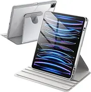 JETech Rotating Case for iPad Pro 12.9-Inch (2022/2021/2020/2018) with Pencil Holder, 360 Degree Rotation Protective Stand Cover Clear Back, Auto Wake/Sleep (Silver)