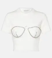 [Area] Area Crystal-embellished jersey crop top AU 8 white
