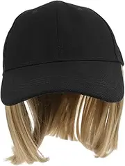 Homoyoyo Baseball Cap with Attached Wig - Stylish Black Wig Cap for Women - Short Straight Hair Extensions Perfect for Sun Protection and Fashion Statement