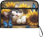 YMXFXP Expandable Filing Folder Scottish Fold Cat Sunflower, 13-Pocket Funny Cute Design with Sticky Labels, A4 Letter Size Document Organizer for Office, School, Boys, Girls