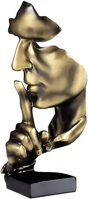 Thinker Statue, Silence Is Gold Abstract Art Figurine, Modern Home Resin Sculptu