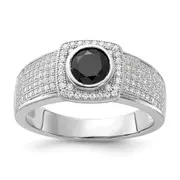 Sterling Silver Brilliant Embers Polished Cz & Black Spinel Men'S Ring
