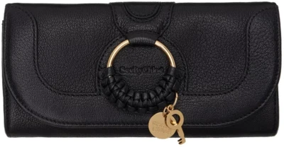 SEE BY CHLOE WALLET WOMEN'S "HANA" LONG BLACK 100% GOAT LEATHER CARD SLOTS NWT