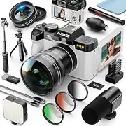 4K Digital Cameras for Photography, 48MP Vlogging Camera for YouTube with Microphone & Tripod Grip, Video Camera with Wide-Angle&Macro Lens, Content Creator Kit & Travel Camera (White)