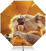 [PDZRMY] UV Protection Travel Umbrella Koala Autumn Cute Compact for Rain and Sun - Auto Open and Close UPF 50+ Windproof Portable 46” Sun Umbrella for Women and Men