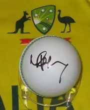 Mike Hussey signed White Cricket Ball + C.O.A. & Photo Proof of signing