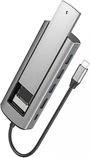 6 in 1 Type C Hub Multiport Adapter Disk Storage Box USB to HDMI Multiport Adapter with 3 USB 3.0 Ports, 1 USB-C Port