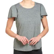 Philosophy Ladies Flutter Sleeve Top Scoop Neck Curved Hem Grey Heather