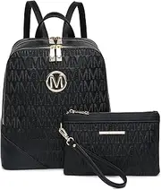 [MKP COLLECTION] MKP Women Fashion Double Zipper Medium Backpack Purse PU Leather Ladies Travel Shoulder Bag Set 2Pcs