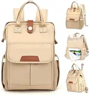 MASHDE Diaper Bag Backpack, Large Capacity with Insulated Pockets Travel Water-Resistant Baby Bag for Mom Dad with Magnetic Buckle, Khaki