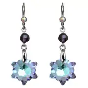 KIRKS FOLLY ROYAL SNOWFLAKE PURPLE LEVER BACK EARRINGS SILVER TONE