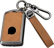 HIBEYO Key Fob Cover Compatible with Volvo XC90 XC60 XC40 S60 S90 V90 V60 Polestar 1 T5 T6 Key Case Leather & Zinc Alloy Accessories - Brown