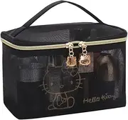 [AmBealla] Cosmetic Large Bag Makeup Bag Travel Case with Handle, Black Nylon Mesh Organizer for Women, Toiletry Bag for Skincare & Beauty Tools Home Storage for Girls, Black, Bucket bag, Fashion