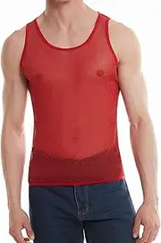 [VgueElegc] Men's Hip Hop Shiny See Through Tank Top Male Sexy See-Through Tank Tops Stretchy Muscle Tanks Top for Men