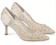Bella Belle Evelyn Nude Sparkly Sequin Heel Crystal Wedding Shoes Size 7