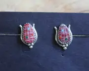 Spiny Oyster, Turquoise & Sterling Silver CORN Earrings by Tracey Bowekaty Zuni