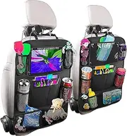 2PCS Car Organisers, Car Seat Back Organiser with 10 Inch iPad/Tablet Bag, 600D Oxford Fabric Waterproof Car Seat Back Seat Organiser Car Seat Protector Backrest, Black