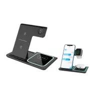 For iPhone 15W 3-In-1 Q Fast Charging Station Wireless Charger Charging Dock-Black