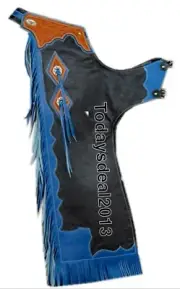 Western Black Leather Top Grain leather Bull Riding Rodeo Chaps :9522