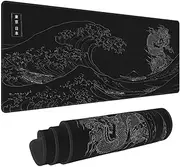 Japanese Anime Dragon Sea Wave Mouse Pad Large Gaming XL Black and White Desk Mat Extend Long Mousepad for Computer Laptop Office Non-Slip Rubber Stitched Edges 31.5 x 11.8 Inch