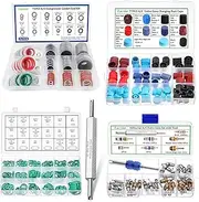 Lucstar AC O Ring Kit, AC Seal Kit, AC Valve Core Kit, AC Caps for Cars, Valve Removal Tool, 5 Set Car A/C Compressor Gasket Sealing Washer, Valve Core R134a, Air Conditioning Line Repair Tools