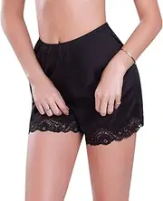 [GPLOPEEY] Women Lace Boxer Shorts Anti-Static Slip Silk Elastic Waistline Bloomers Underwear Panties