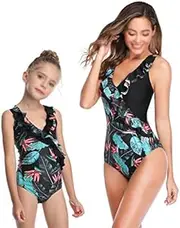 [YANYUESHOP] Family Matching One Piece Swimsuit Mother Daughter Girl Swimwear Women Bikini Kid Beach Wear (Color : Black, Size : Girl 164(11-12T))