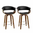 New Set of 2 Bar Stools Wooden Bar Stool Swivel Kitchen Dining Chairs PU Leather