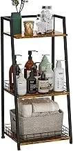 3-Tier Bathroom Shelf with Fence, Retro Bathroom Organizers and Storage Stand, Wood Shelving Unit with Metal Frames, Classic Open Floor Storage Shelves for Bathroom, Laundry Room, Living Room