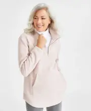 Style & Co Women's Quarter-Zip Sherpa Fleece Pullover, Mocha Rose Sz-2X