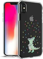 Unov Case Compatible with iPhone Xs iPhone X Case Clear with Design Slim Protective Soft TPU Bumper Embossed Pattern Protective 5.8 Inch (Rainbow Dinosaur)
