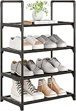 Yegazte Upgrade Stackable Small Shoe Rack, 4-Tier Shoe Shelf Storage Organizer with Handle for Entryway, Hallway and Closet (Black)