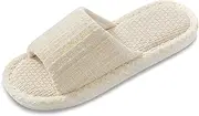 [KEOYA] Women's Linen Flax House Slippers Soft Open Toe Slides for Indoor Outdoor