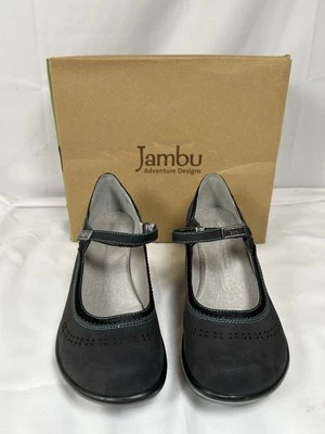 JAMBU Black HIGHEND DESIGNER LEATHER TURQUOISE STITCH WEDGE HEEL SHOE (SZ9