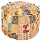 22" Indian Yellow Handmade Cotton Patchwork Ottoman Pouf Cover Cushion Cover AU