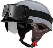 Motorcycle Open Helmet Moped Half Shell Helmet with Built-in Visor Half Shell Helmet Unisex DOT/ECE Approved for Motorcycle Scooter Street Racing with Goggles