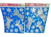 2 NOS Vintage Holographic Color Clings Static Cling Window Angels Silver