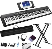 88 Key Digital Piano, Semi Weighted Electronic Keyboard Piano with Music Stand, Power Supply, Sustain Pedal, Bluetooth, Carrying Case, Headphones, USB-MIDI Compatibility, for Beginner Professional