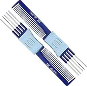 Lift Teasing Comb and Hair Pick - 2 Pack, Five Stainless Still Lifts - Chemical and Heat Resistant Detangler Gripper Comb - Anti Static Comb For All Hair Types - By Cantor