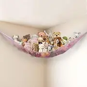 Powkoo Stuffed Animal Storage Toy Hammock Soft Plush Toy Storage Large Corner Hanging Net Organiser Holder for Kids Bedroom Nursery Decor (Pink)