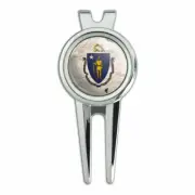 Rustic Massachusetts State Flag USA Golf Divot Tool Ball Marker